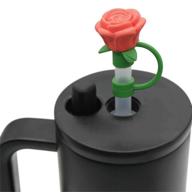 Wholesale Silicone cute rose 10mm straw topper